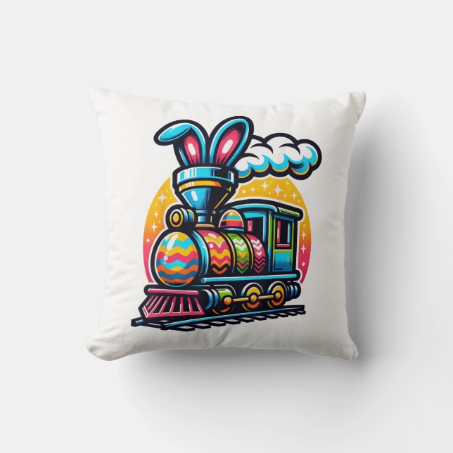 Coussin Train de Lapin Chemin de Fer Œuf de Pâques Enfants (Recto)