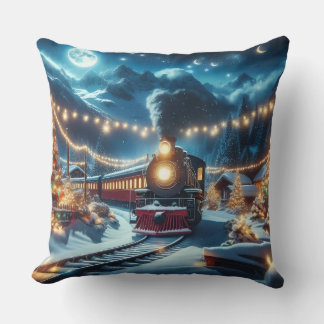 Coussin Train de Noël magique dans un paysage enneigé