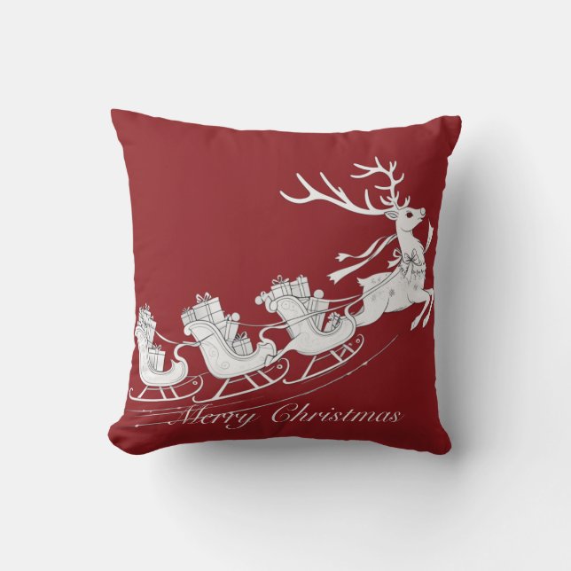 Coussin Traîneau de Noël avec rennes (Recto)