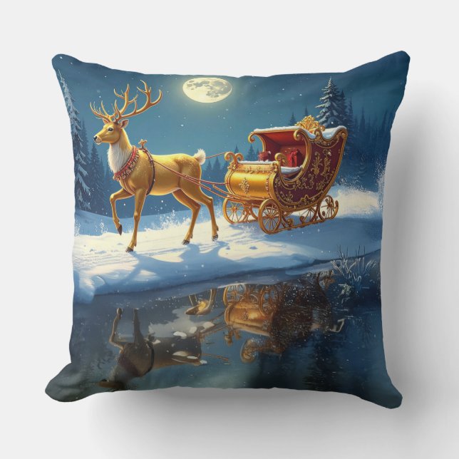 Coussin Traîneau de Noël de rennes Fêtes (Recto)