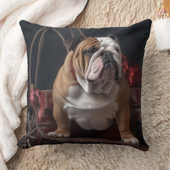 Coussin Traîneau enneigé de Noël Bouledogue (Couverture)