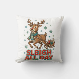 Coussin Traîneau toute la journée Renne vintage Noël Rétro