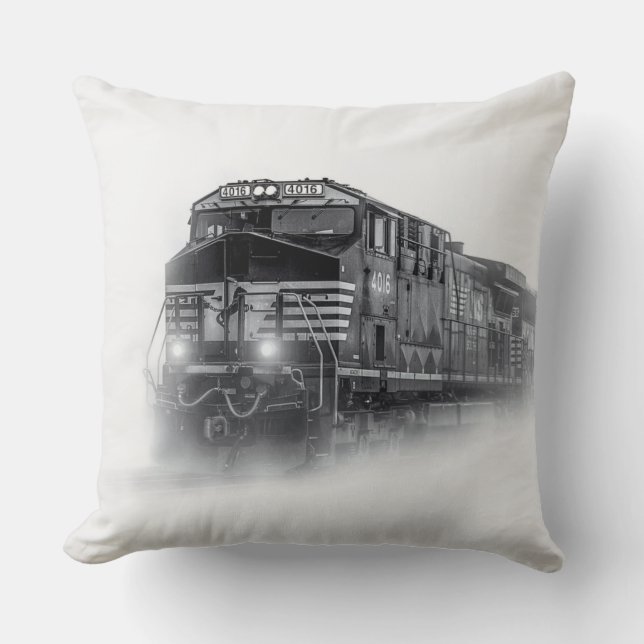 Coussin Trains de train noir et blanc (Recto)