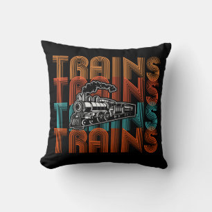 Coussin Trains vintages Retro Texte Moteur à vapeur Locomo