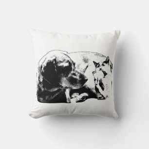Coussin Traité sur le canapé—Chien et chat