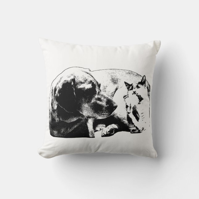 Coussin Traité sur le canapé—Chien et chat (Recto)