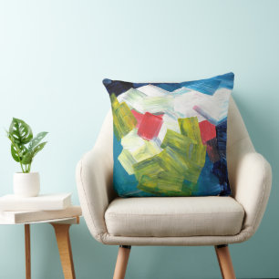 Coussin Traits de pinceau abstraits en bleu, vert et rouge