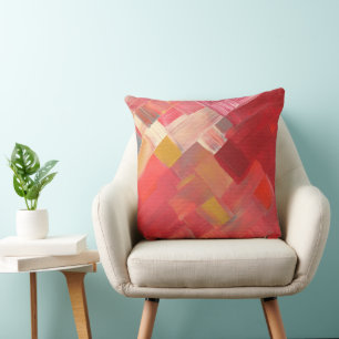 Coussin Traits de pinceau abstraits géométriques rouge, ro