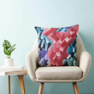 Coussin Traits de pinceau abstraits gras en rouge et bleu