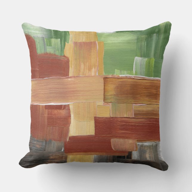 Coussin Traits de pinceau abstraits Verts, Marrons et Tons (Recto)