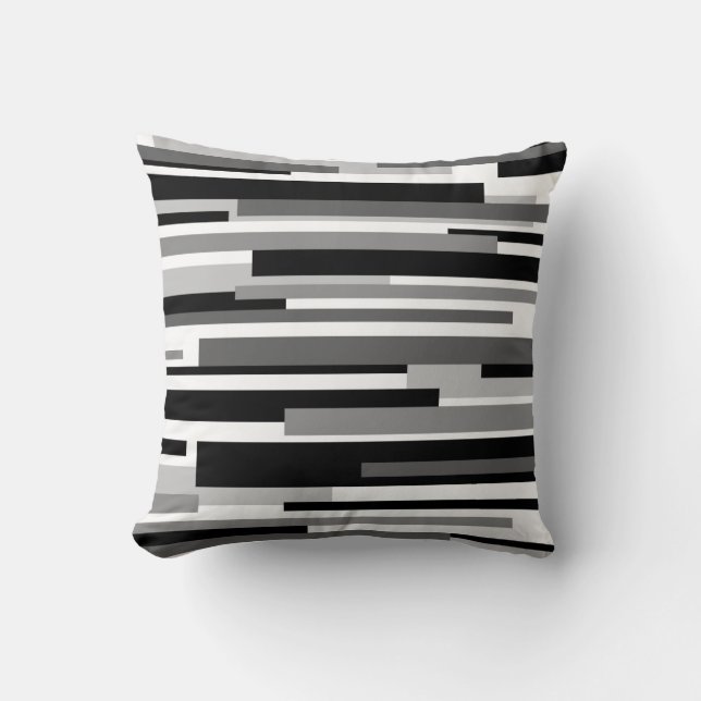 Coussin Traits horizontaux de noir, blancs et gris (Recto)