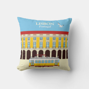 Coussin Tramway jaune de Lisbonne style vintage