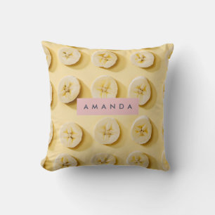 Coussin Tranche de banane jaune amusante personnalisée