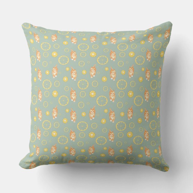 Coussin tranche de citron et motif de chat (Recto)