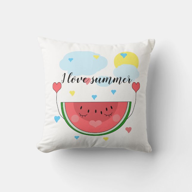 Coussin tranche de pastèque, texte, "J'aime l'été", (Recto)