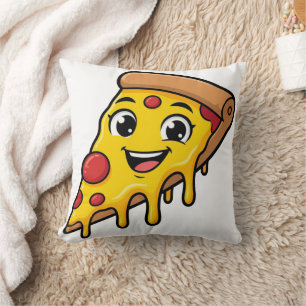 Coussin Tranche de pizza drôle et heureuse avec fromage ex