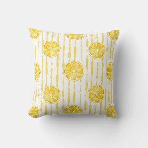 Coussin Tranches de citron lumineuses sur fond rayé