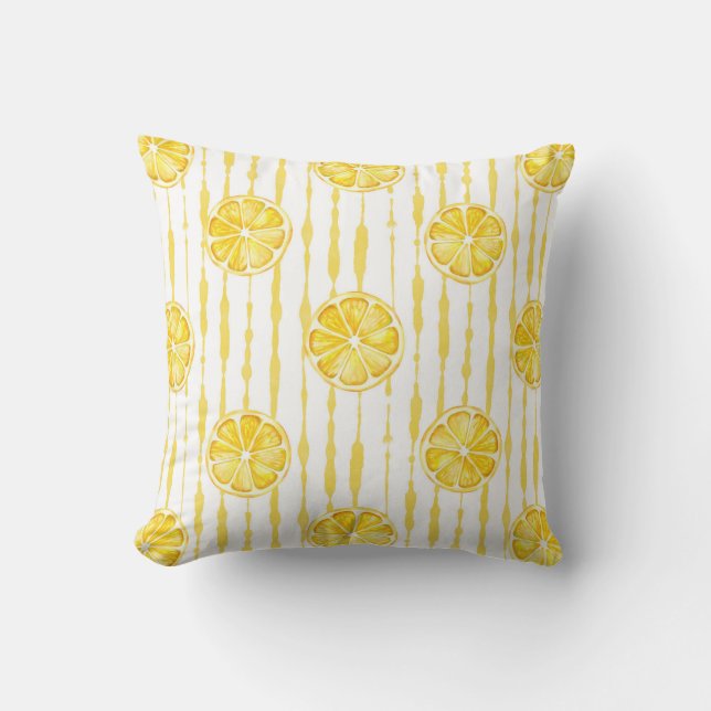 Coussin Tranches de citron lumineuses sur fond rayé (Recto)