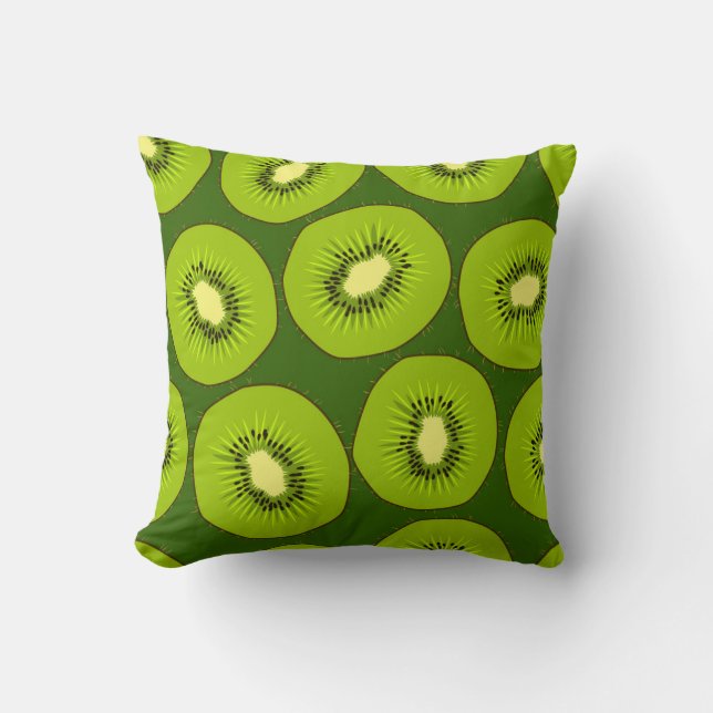 Coussin Tranches de fruits Kiwi : vert foncé. (Recto)