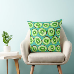 Coussin Tranches Kiwi sur turquoise