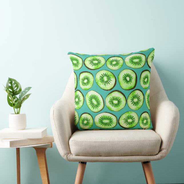 Coussin Tranches Kiwi sur turquoise (Chaise)