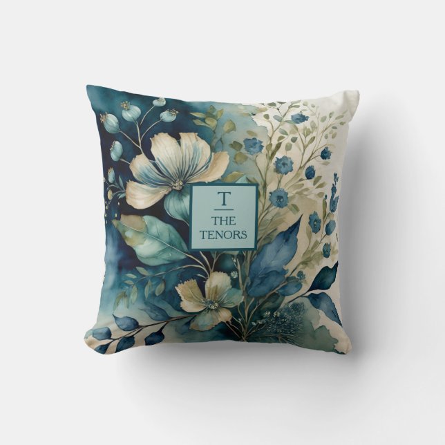 Coussin Tranquillité sarcelle : Félicité botanique (Recto)