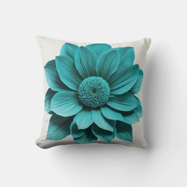 Coussin "Tranquillité Turquoise : Exquise Grande Fleur (Recto)