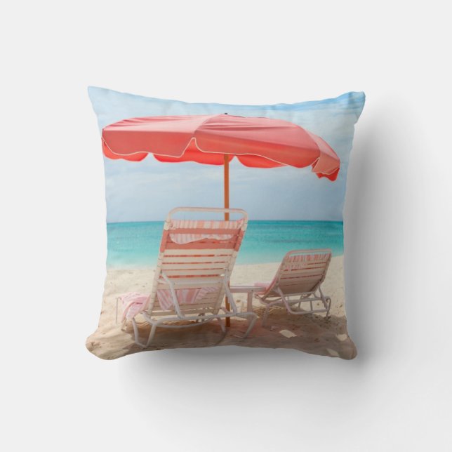 Coussin Transats sur la plage de l'océan (Recto)