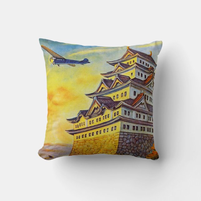 Coussin Transport aérien japonais avec pagode (Recto)