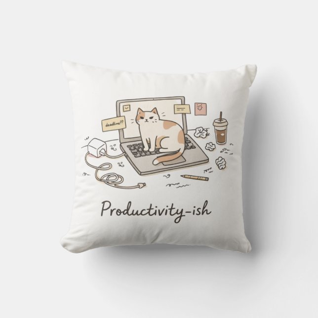 Coussin Travail à domicile productif façon drôle (Recto)