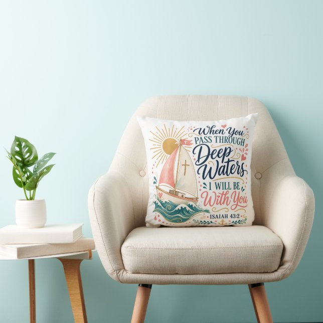 Coussin Traverser les eaux profondes Esaïe 43 Chrétien (Chaise)