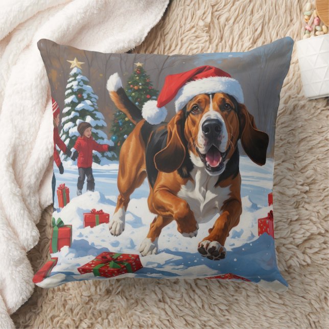 Coussin Treeing Walker Coonhound neige avec chapeau de Noë (Couverture)