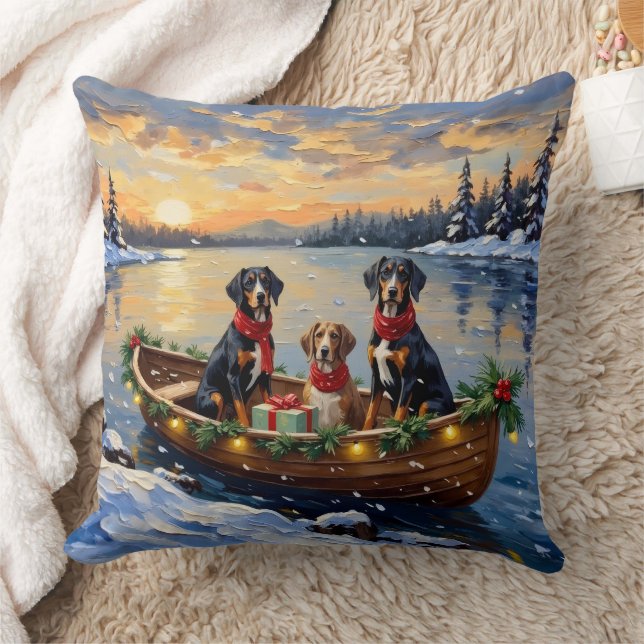 Coussin Treeing Walker Coonhound Noël Bateau Vacances (Couverture)