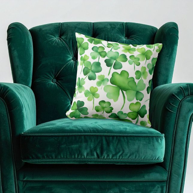 Coussin Trèfle aquarelle vert (Créateur téléchargé)