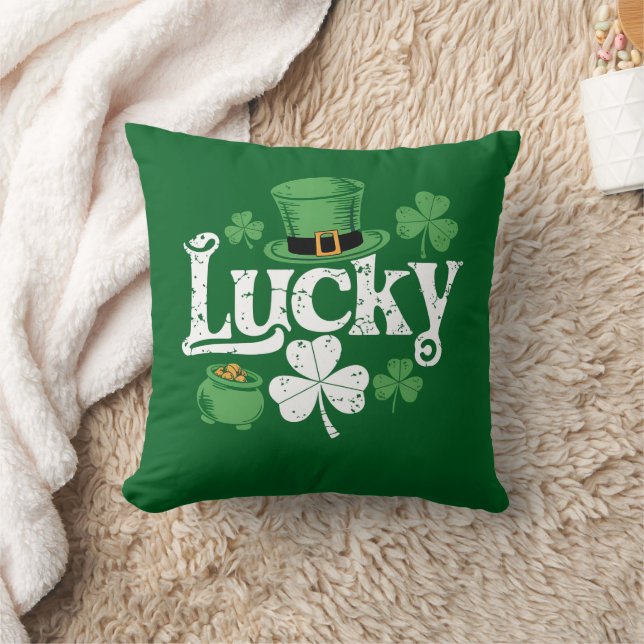 Coussin Trèfle Chanceux Saint-Patrick Shamrock Vintage (Couverture)