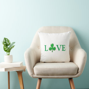 Coussin Trèfle irlandais blanc vert amour mignon moderne