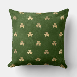 Coussin Trèfle Irlandais Elégant Vert et Or