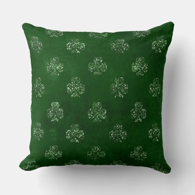Coussin Trèfle Irlandais Pailleté Vert Élégant (Recto)
