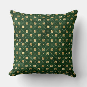 Coussin Trèfle Irlandais Vert et Or Élégant