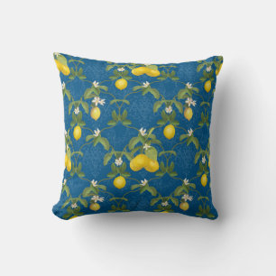 Coussin Treillis de feuille de citrons de motif de bleu et