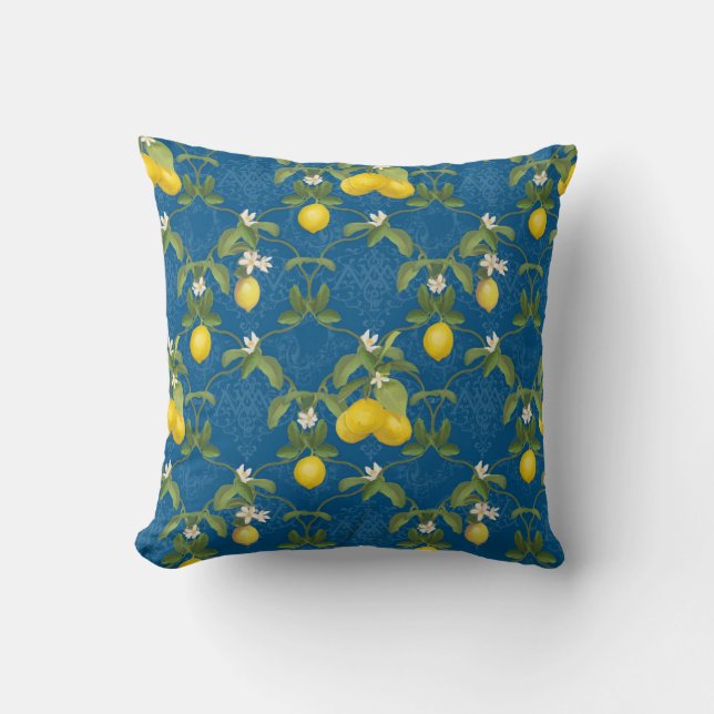 Coussin Treillis de feuille de citrons de motif de bleu et (Recto)