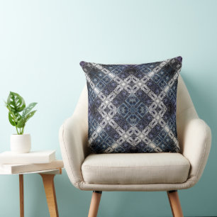Coussin Treillis géométrique bleu et blanc lumineux