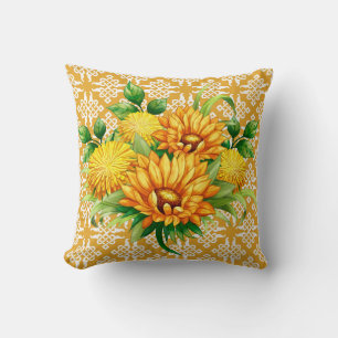 Coussin Treillis jaune avec bouquet