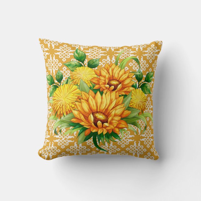 Coussin  Treillis jaune avec bouquet  (Recto)