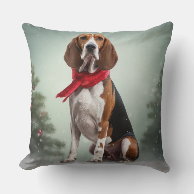 Coussin Trek Walker Coonhound Dog en Noël de neige (Recto)