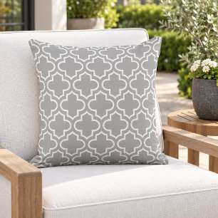 Coussin Trellis à quatre feuilles gris classique blanc