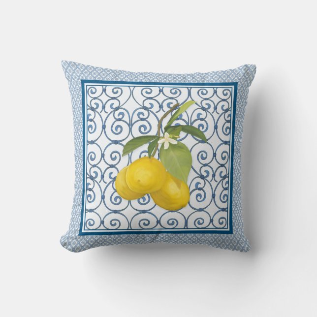 Coussin Trellis de citronnier toscan avec Feuilles et fleu (Recto)