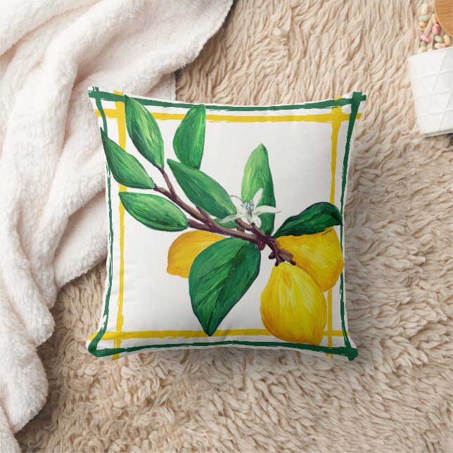 Coussin Trellis de feuilles de citron Citron Jaune Vert (Couverture)