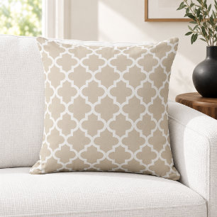 Coussin Trellis en quatrefeuilles beige classique blanc
