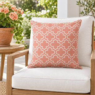 Coussin Trellis en Quatrefeuilles Corail Classique Blanc
